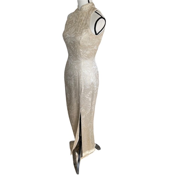 Vintage (80’s with Tags) Jessica McClintock Cream Gold Brocade Sheath Gown Sz 4 - Picture 5 of 13